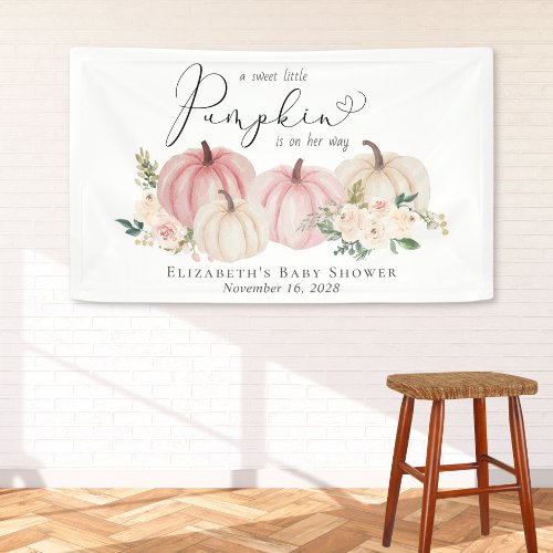 Elegant Pumpkin Floral Baby Girl Shower Welcome Banner