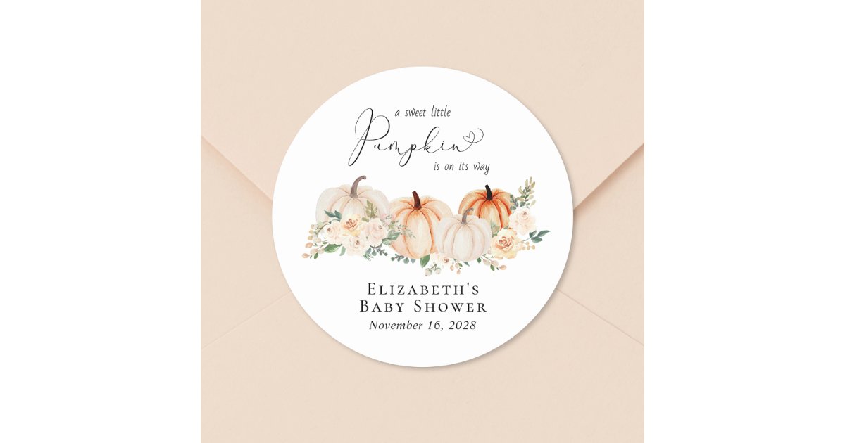 Elegant Pumpkin Floral Baby Shower Classic Round Sticker | Zazzle