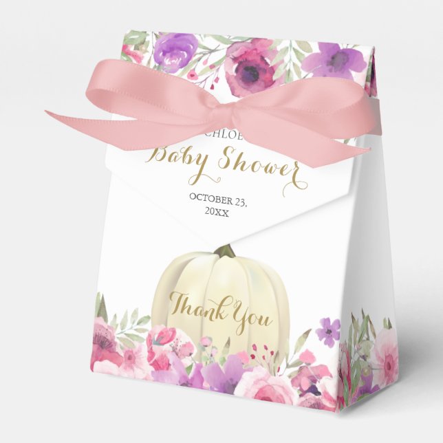 Elegant Pumpkin Floral Baby Shower Favor Box (Front Side)