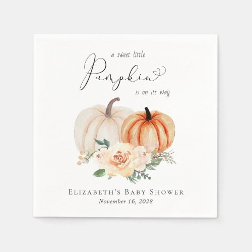 Elegant Pumpkin Floral Baby Shower Napkins