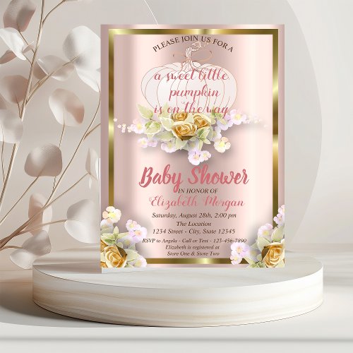 Elegant PumpkinFloralGold Baby Shower Invitation