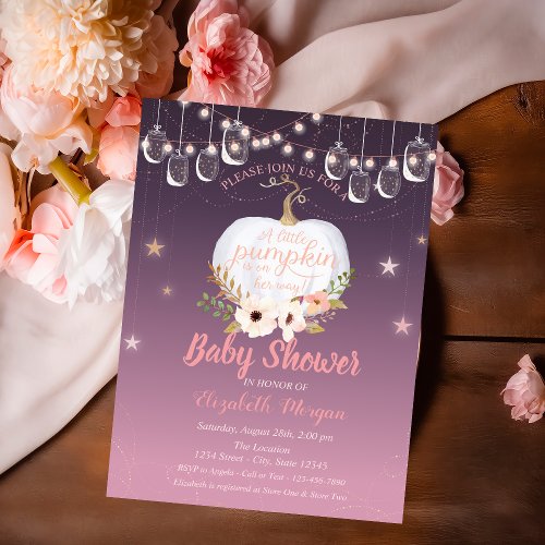 Elegant PumpkinFloralMason Jar Baby Shower Invitation