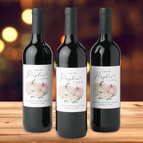 Elegant Pumpkin Floral Watercolor Baby Girl Shower Wine Label