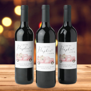 Elegant Pumpkin Floral Watercolor Baby Girl Shower Wine Label