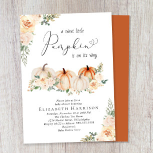 Elegant Pumpkin Floral Watercolor Baby Shower Invitation