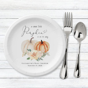 Elegant Pumpkin Floral Watercolor Baby Shower Paper Plates