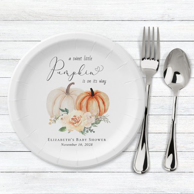 Elegant Pumpkin Floral Watercolor Baby Shower Paper Plates (Creator Uploaded)