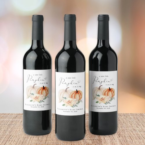 Elegant Pumpkin Floral Watercolor Baby Shower Wine Label