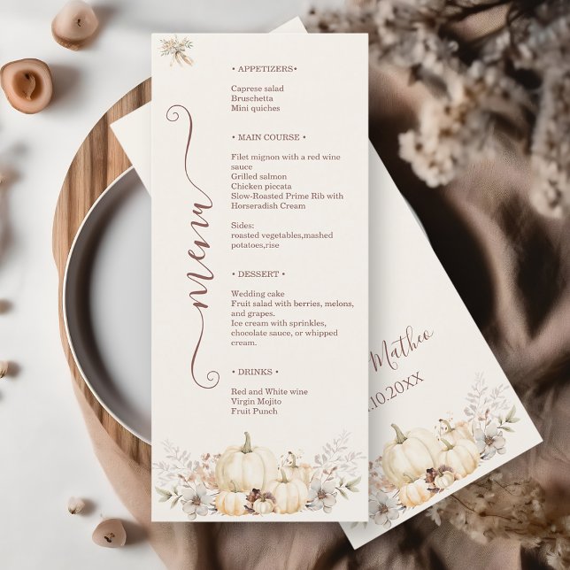Elegant Pumpkin Floral Wedding Menu (Creator Uploaded)