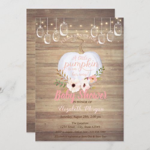 Elegant PumpkinFloral Wood Texture Baby Shower Invitation