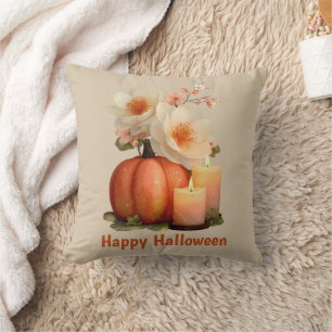 Elegant Pumpkin & Flowers Halloween Throw Pillow