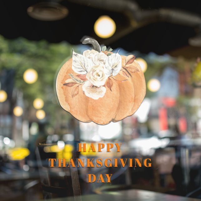 Elegant Pumpkin & Flowers | Happy Thanksgiving Day Window Cling (Creator Uploaded)