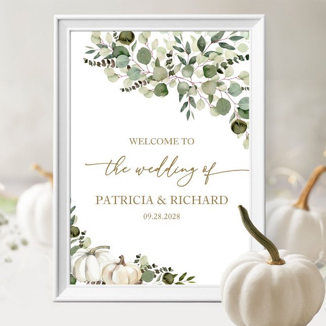 Elegant Pumpkin Greenery Fall Wedding Welcome Sign (Creator Uploaded)