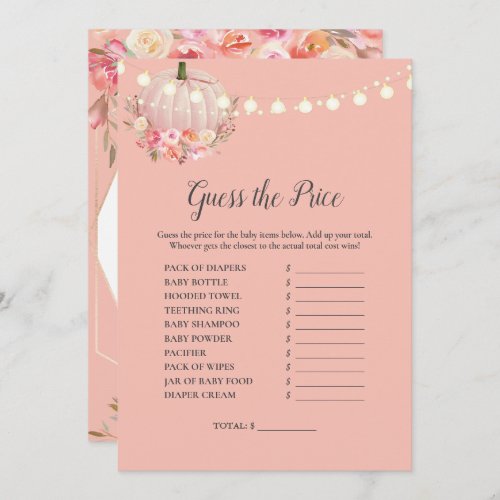 Elegant Pumpkin Guess The Price Baby Shower Game Invitation