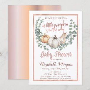 Elegant Pumpkin,Leaves,Frame Rose Gold Baby Shower Invitation