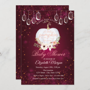 Elegant Pumpkin,Lights,Floral Burgundy Baby Shower Invitation