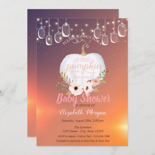 Elegant PumpkinLights Floral Texture Baby Shower Invitation