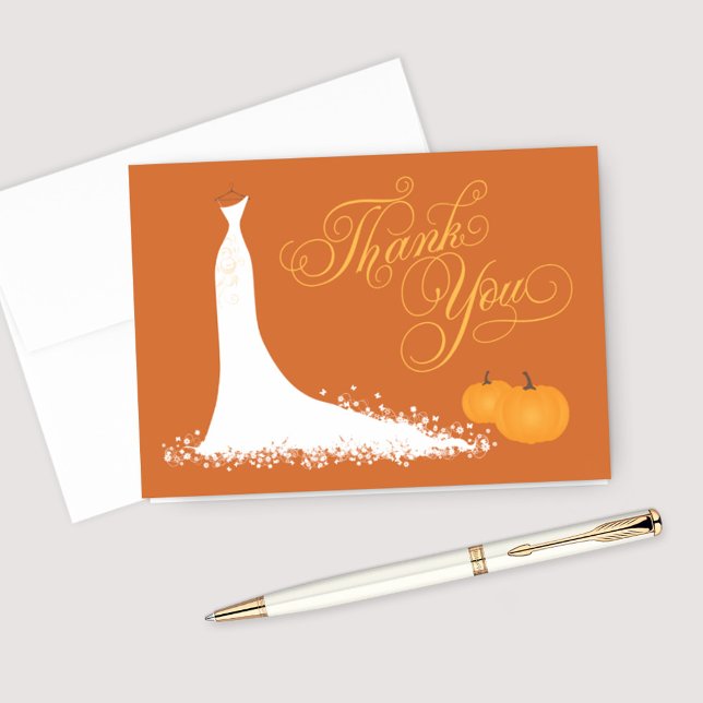 Elegant Pumpkin Orange Wedding Gown Bridal Shower Thank You Card (Creator Uploaded)