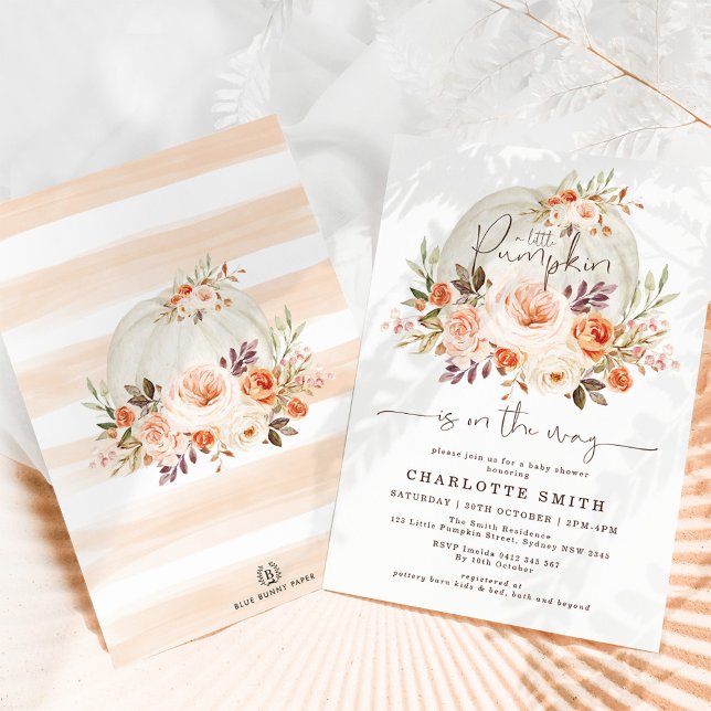 Elegant Pumpkin Pastel Fall Flowers Baby Shower Invitation (Creator Uploaded)