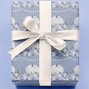 Elegant Pumpkin Pattern Dusty Blue Wrapping Paper