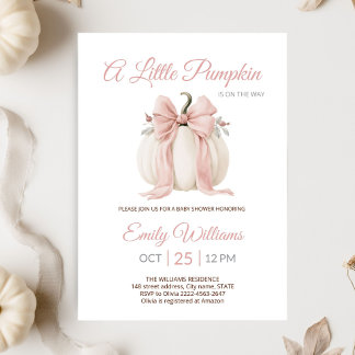 Elegant Pumpkin pink Bow Baby Shower Invitation