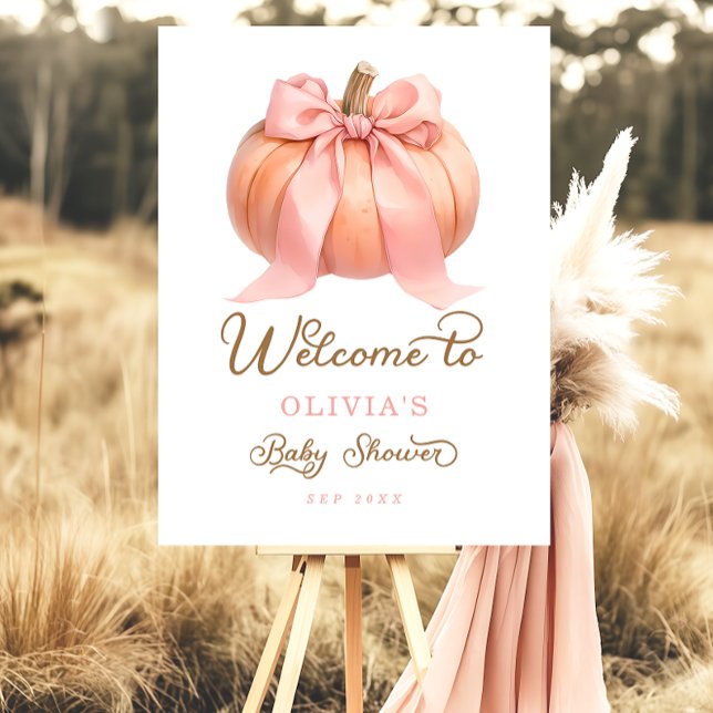 Elegant Pumpkin Pink Bow Baby Shower Welcome Foam Board (Creator Uploaded)