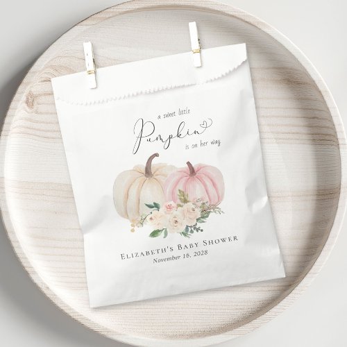 Elegant Pumpkin Pink Floral Baby Girl Shower Favor Bag