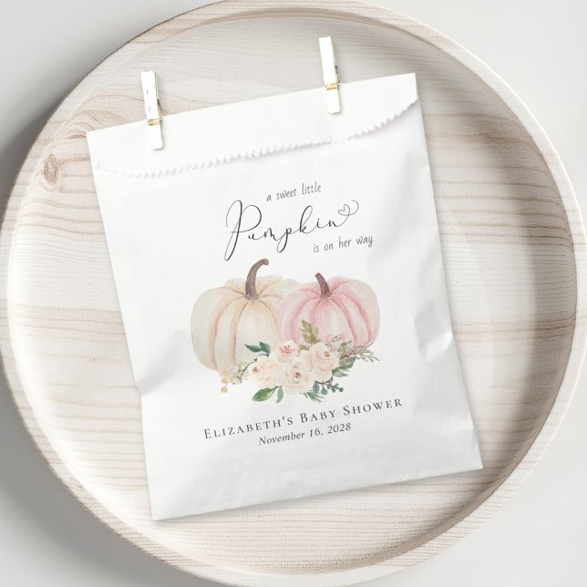 Elegant Pumpkin Pink Floral Baby Girl Shower Favor Bag (Creator Uploaded)