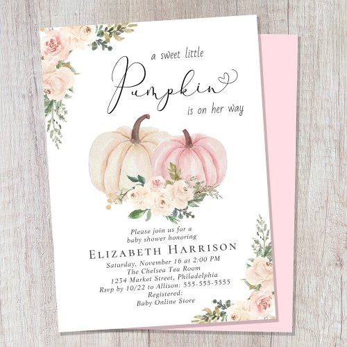 Elegant Pumpkin Pink Floral Baby Girl Shower Invitation