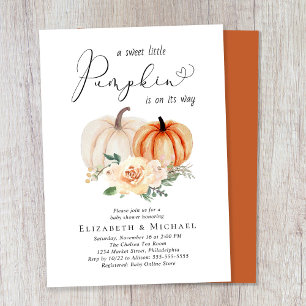 Elegant Pumpkin Watercolor Couples Baby Shower Invitation