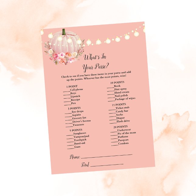 Elegant Pumpkin What's In Your Purse Shower Game Invitation (Creator Uploaded)
