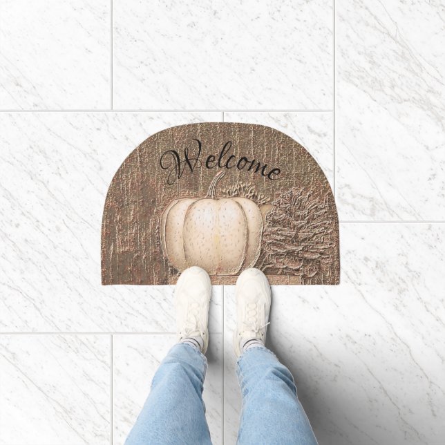 Elegant Pumpkin White Gold Metallic Fall Country  Doormat (Indoor)