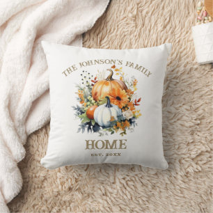 Elegant Pumpkin Wildflower Family Home Autumn Throw Pillow