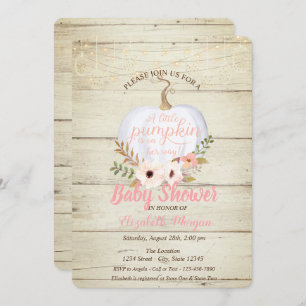 Elegant Pumpkin, Wood Texture,Floral Baby Shower Invitation