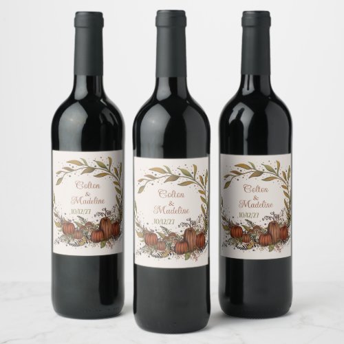 Elegant Pumpkin Wreath Autumn Inspirivity Wedding Wine Label