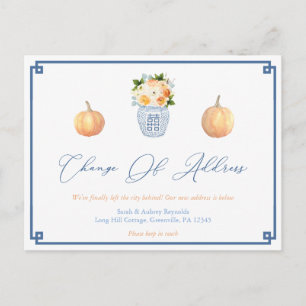 Elegant Pumpkins Autumn Flowers Change of Address Announcement Postcard