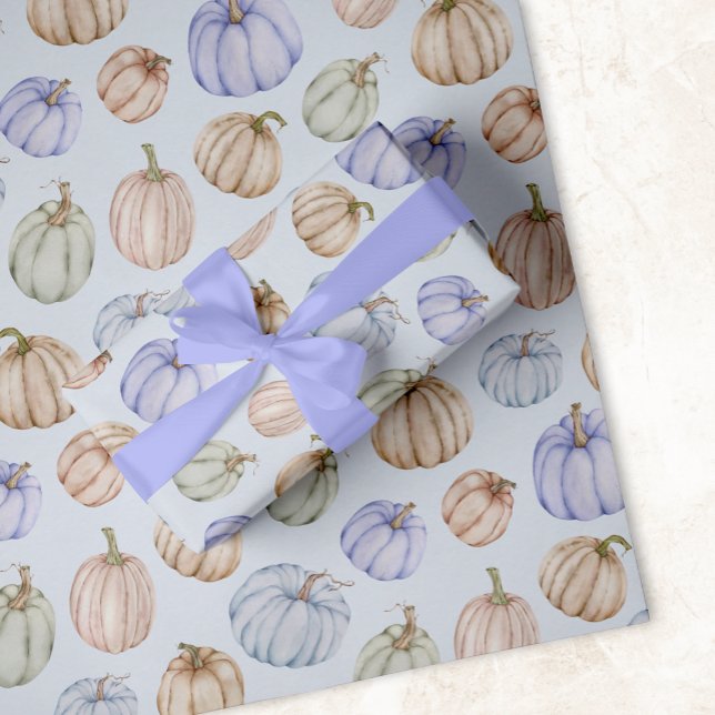 Elegant Pumpkins Blue Boy Baby Shower Wrapping Paper Sheets
