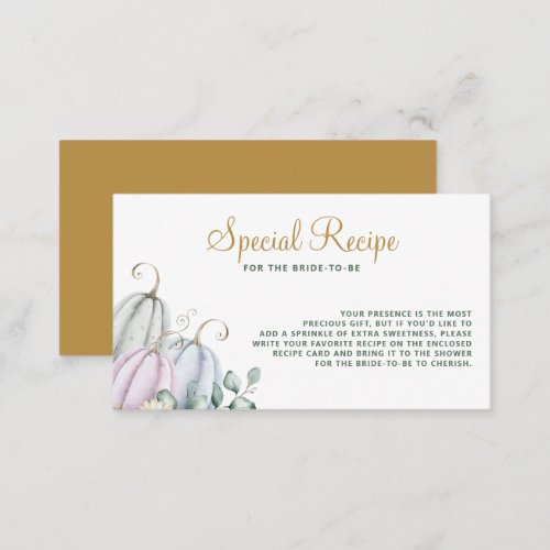 Elegant Pumpkins Bridal Shower Recipe Request  Enclosure Card