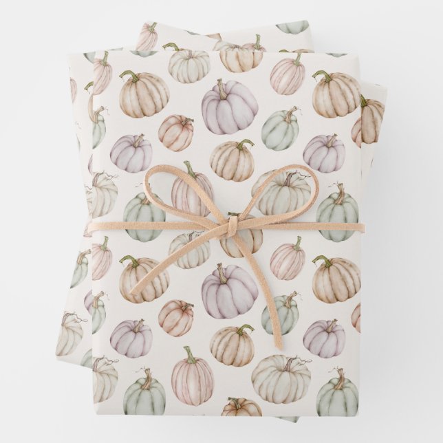 Elegant Pumpkins Fall Baby Shower Wrapping Paper Sheets (In situ)
