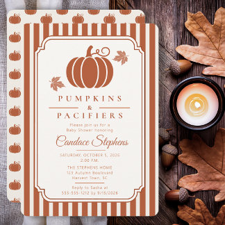 Elegant Pumpkins & Pacifiers Fall Baby Shower Invitation