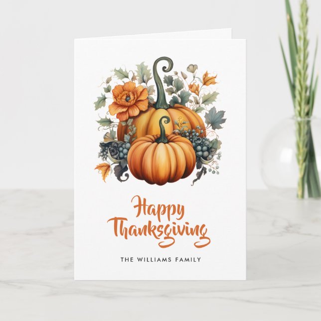 Elegant Pumpkins Photo Happy Thanksgiving Card (Front)
