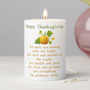 Elegant Pumpkins Thanksgiving Day Poem Pillar Candle