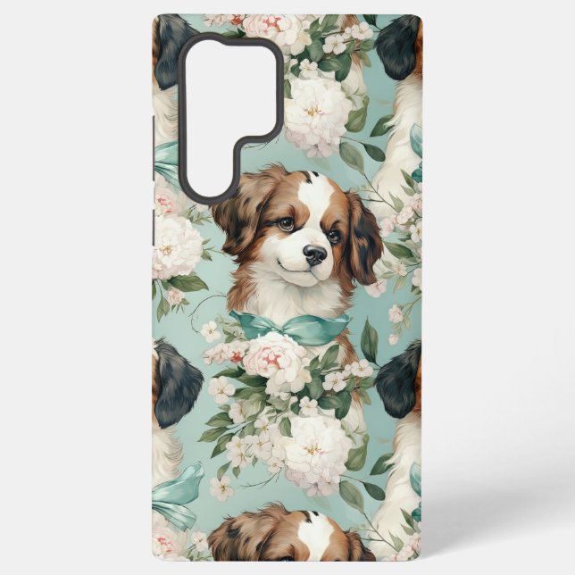 Elegant Puppy and Floral Print Samsung Galaxy Case (Back)