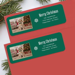 Elegant Puppy Bow Santa Hat Dog Photo Christmas Label
