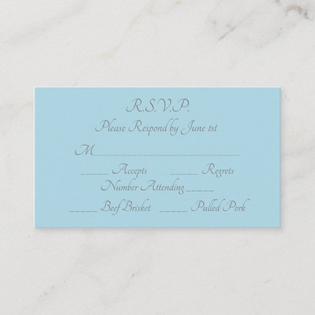 Elegant Purist Blue Gray Formal Wedding RSVP Card (Front)