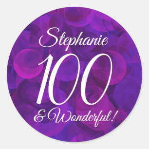 Elegant Purple 100 and Wonderful Birthday Favor Classic Round Sticker