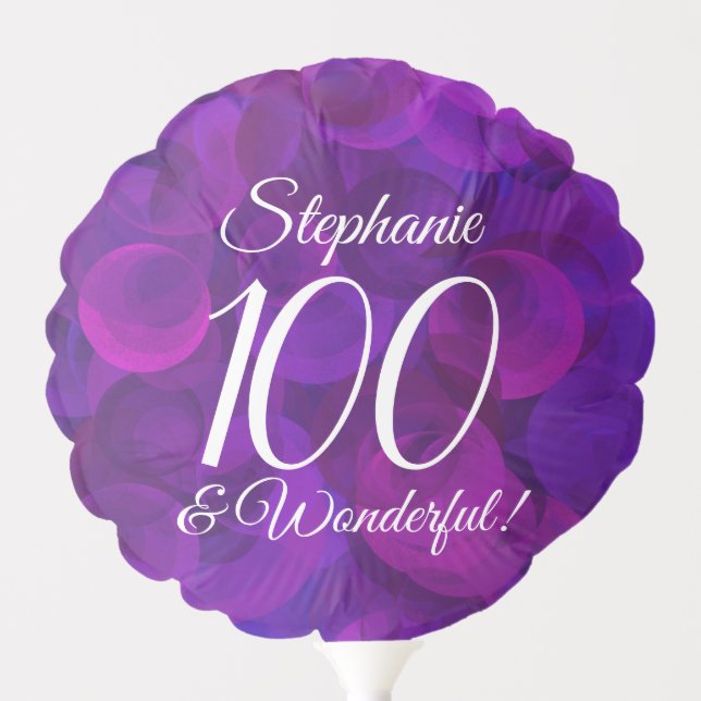 Elegant Purple 100 and Wonderful Birthday Party Balloon (Front)