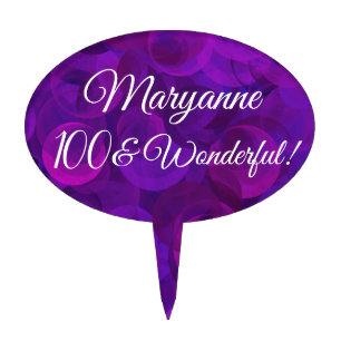 Elegant Purple 100 and Wonderful Birthday Party Cake Topper