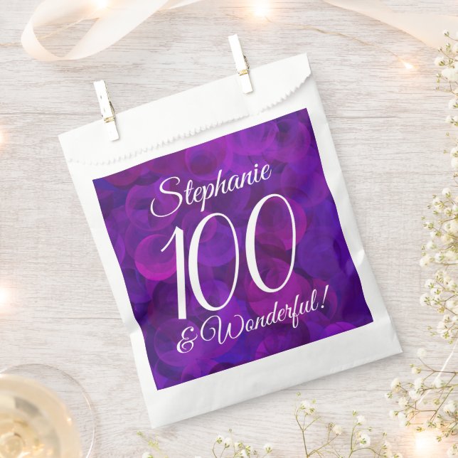 Elegant Purple 100 and Wonderful Birthday Party Favor Bag (Clipped)