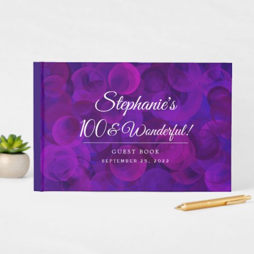 Elegant Purple 100 and Wonderful Birthday Party Guest Book